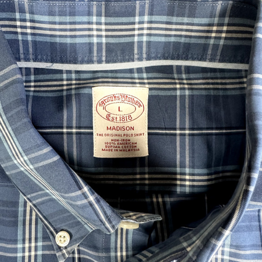 Brooks Brothers Madison Shirt Mens Large Blue Plaid Button Up Logo Preppy‎ - Picture 6 of 11